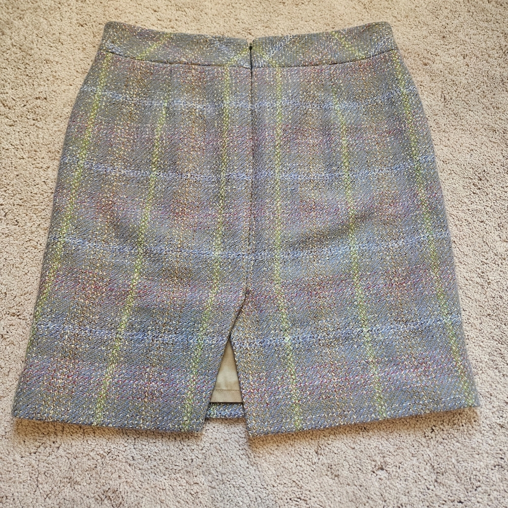 J.Crew 100% Wool Pencil Skirt Purple Green Plaid Tweed Fully Lined Size 12 - Picture 8 of 8